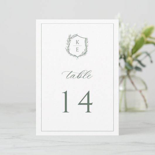 Botanische Wappen-Monogramm-Hochzeitstisch-Nummer Programm (Stehend Vorderseite)