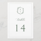 Botanische Wappen-Monogramm-Hochzeitstisch-Nummer Programm (Vorderseite)