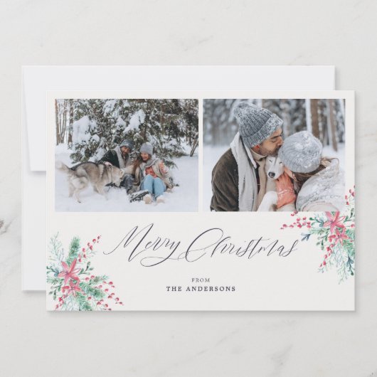 Botanische Wasserfarbe 2 Fotos Frohe Weihnachten (Vorderseite)