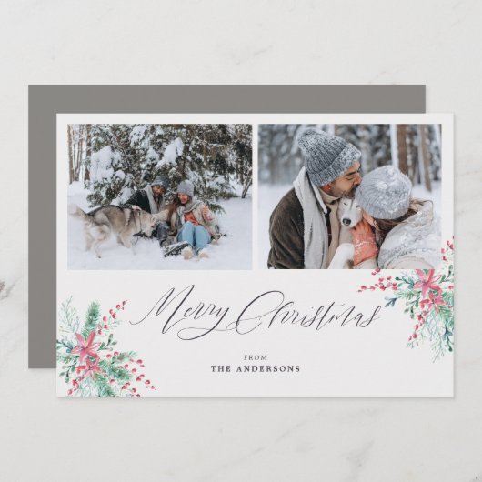 Botanische Wasserfarbe 2 Fotos Frohe Weihnachten (Vorne/Hinten)