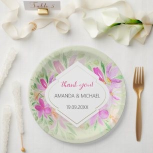 Botanische Wasserfarbe Boho Pink Lilac Floral Pappteller