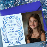 Botanische Wasserfarbe CUSTOM FOTO Bat Bar Mitzvah Einladung<br><div class="desc">Perfekte Karte, um eine Fledermausmitzvah, Bar mitzvah oder andere jüdische Feier anzukündigen! Handgezeichnete, zarte Blättertramkunst für Sie! Vollständig anpassbar! Klicken Sie auf "Personalisieren" oben, um den Text zu bearbeiten, fügen Sie Ihr Foto. Klicken Sie auf "Bearbeiten mit dem Designwerkzeug", um die Schriftart, Farben und Einstellungen anzupassen. Auch können Sie den...</div>