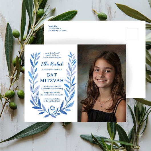 Botanische Wasserfarbe CUSTOM FOTO Bat Bar Mitzvah Postkarte