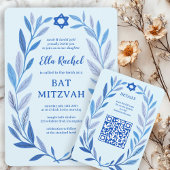 Botanische Wasserfarbe CUSTOM QR Bar Bat Mitzvah Begleitkarte