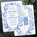 Botanische Wasserfarbe CUSTOM QR Bar Bat Mitzvah Einladung<br><div class="desc">Perfekte Karte, um eine Fledermausmitzvah, Bar mitzvah oder andere jüdische Feier anzukündigen! Handgezeichnete, zarte Blättertramkunst für Sie! Vollständig anpassbar! Klicken Sie auf "Personalisieren" oben, um den Text zu bearbeiten und Ihren Link zum QR-Code hinzuzufügen. Klicken Sie auf "Bearbeiten mit dem Designwerkzeug", um die Schriftart, Farben und Einstellungen anzupassen. Löscht das...</div>