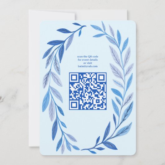 Botanische Wasserfarbe CUSTOM QR Bar Bat Mitzvah Einladung (Rückseite)