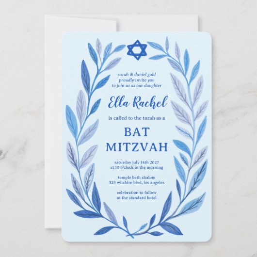 Botanische Wasserfarbe CUSTOM QR Bar Bat Mitzvah Einladung (Vorderseite)