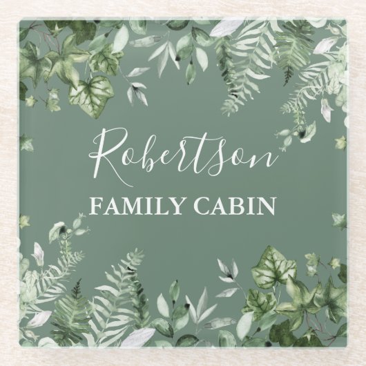 Botanische Wasserfarbe Ferns Cabin Sage Green Glasuntersetzer (Vorderseite)