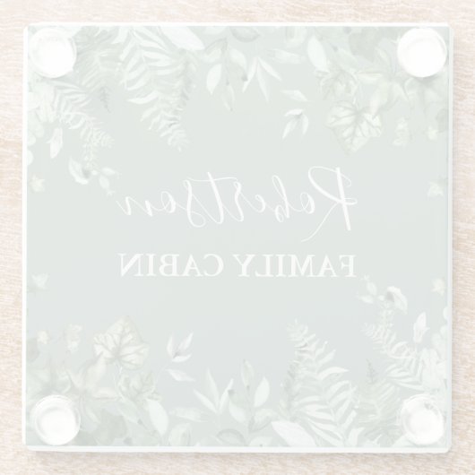 Botanische Wasserfarbe Ferns Cabin Sage Green Glasuntersetzer (Rückseite)