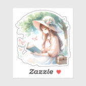 Botanische Wasserfarbe Girl Lesebrille Aufkleber (Blatt)