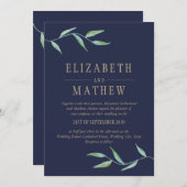 Botanische Wasserfarbe Hochzeit der Marine Einladung (Vorne/Hinten)