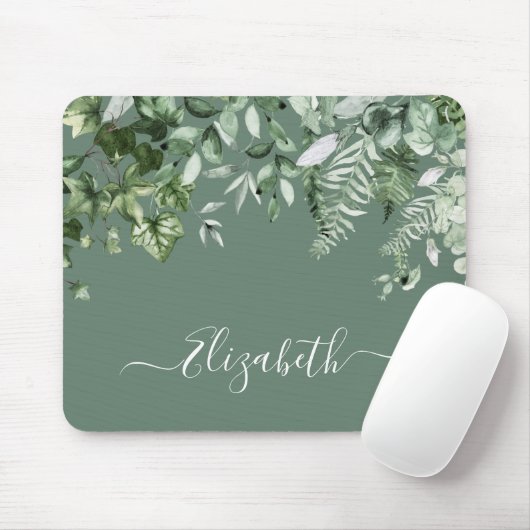 Botanische Wasserfarbe Ivy Ferns Sage Green Mousepad (Mit Mouse)