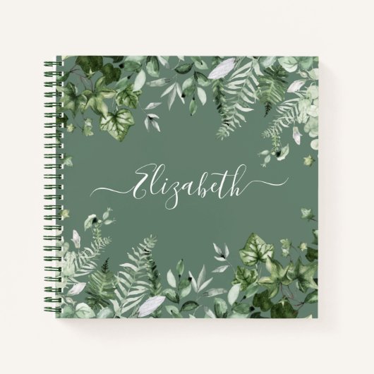 Botanische Wasserfarbe Ivy Ferns Sage Green Notizblock (Vorderseite)