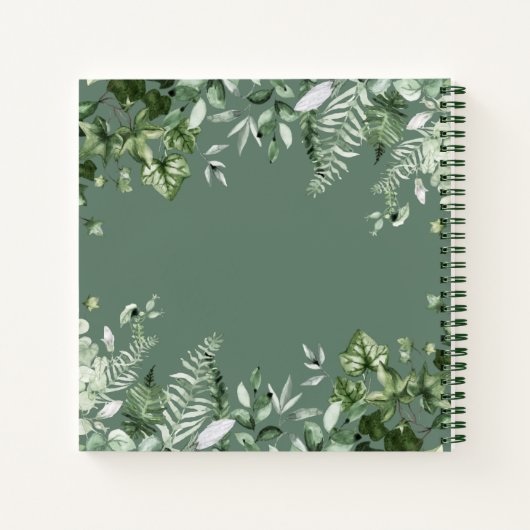 Botanische Wasserfarbe Ivy Ferns Sage Green Notizblock (Rückseite)