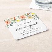 Botanische Wasserfarbe Peach Floral Save the Date Rechteckiger Pappuntersetzer (angewinkelt)