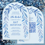 Botanische Wasserfarbe QR Code Bar Bat Mitzvah Arc Einladung<br><div class="desc">Perfekte Karte, um eine Fledermausmitzvah, Bar mitzvah oder andere jüdische Feier anzukündigen! Handgezeichnete, zarte Blättertramkunst für Sie! Vollständig anpassbar! Klicken Sie auf "Personalisieren" oben, um den Text zu bearbeiten und Ihren Link zum QR-Code hinzuzufügen. Klicken Sie auf "Bearbeiten mit dem Designwerkzeug", um die Schriftart, Farben und Einstellungen anzupassen. Löscht das...</div>