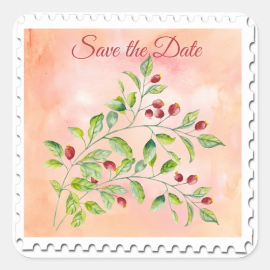 Botanische Wasserfarbe Save the Date Quadratischer Aufkleber (Vorderseite)