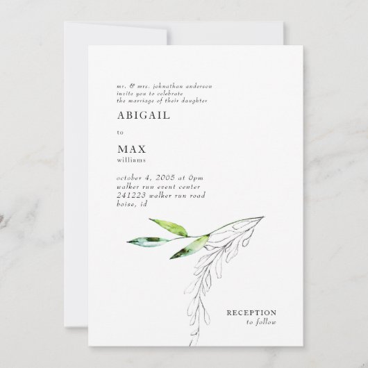 Botanische Wasserfarbenfolienhochzeit Einladung (Vorderseite)