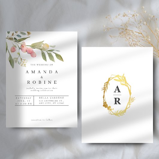 Botanische Wasserfarbenleaf-Hochzeit Einladung