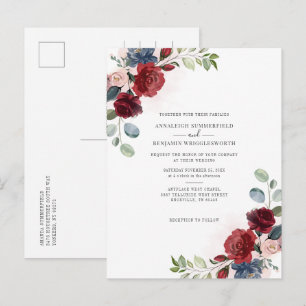 Botanische Wasserfarbenwelt Burgund Einladungspostkarte