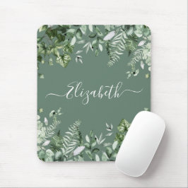Botanische Watercolor Ferns Ivy Sage Green Mousepad