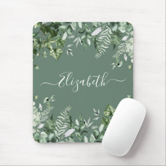 Botanische Watercolor Ferns Ivy Sage Green Mousepad