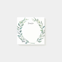 Botanische Watercolorolive verlässt mit Monogramm Post-it Klebezettel