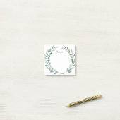 Botanische Watercolorolive verlässt mit Monogramm Post-it Klebezettel (Auf Schreibtisch)