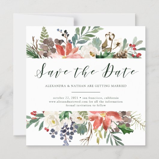 Botanische Weihnachten | Holiday Script Save the D Magneteinladung (Vorderseite)