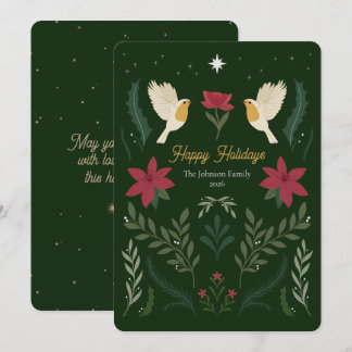Botanische Weihnachts-Rotkehlchen-Poinsettie indi Karte