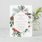 Botanische Weihnachtsfeier Winterhochzeit Einladung (Stehend Vorderseite)