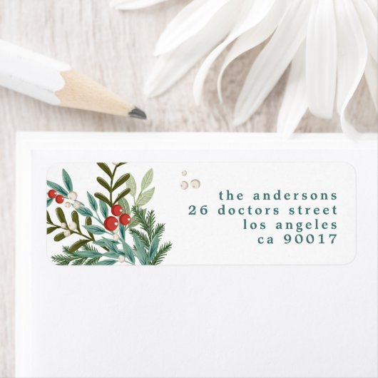 Botanische Weihnachtsklassische weiße Rücksendeadr (Insitu)