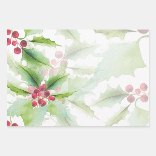 Botanische Weihnachtswasserfarbe Geschenkpapier Set (Vorderseite)