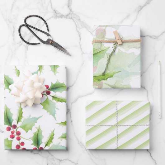 Botanische Weihnachtswasserfarbe Geschenkpapier Set (Vorderseite)