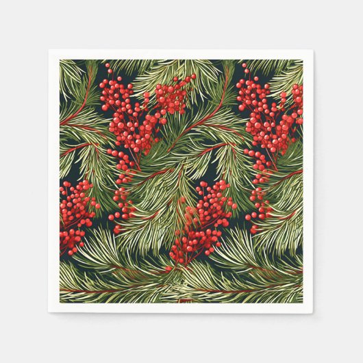 Botanische Weihnachtszweige und Berries Serviette (Vorderseite)