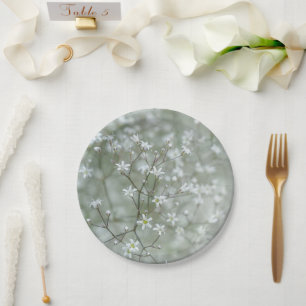 Botanische weiße Baby-Atem-Blumen-Fotografie Pappteller