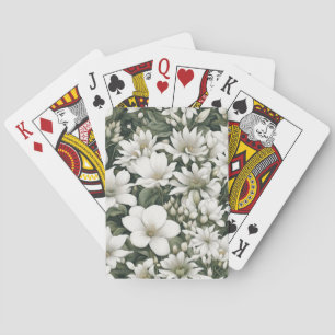 Botanische weiße Blumen auf grünen Blättern Spielkarten
