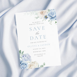 Botanische weiße und blaue florale Hochzeit Save The Date