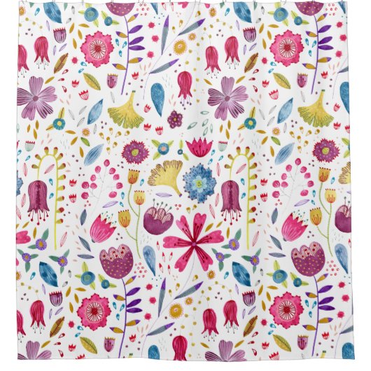 Botanische Wildblume Aquarellmalerei Duschvorhang (Vorderseite)