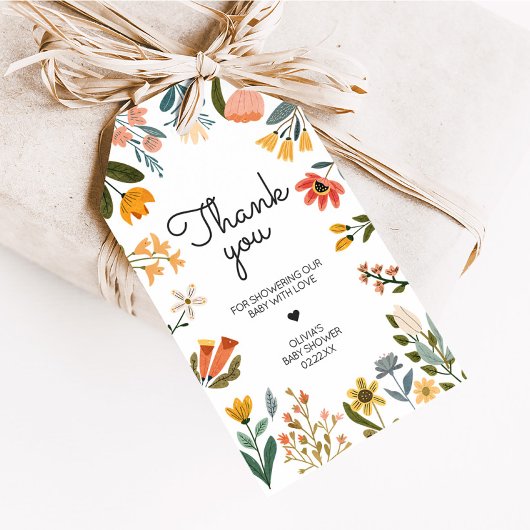 Botanische Wildblume Babydusche Begrüßungstags Geschenkanhänger