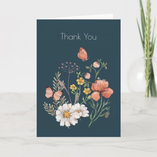 Botanische Wildblume Blume Boho Dankeskarte (Vorderseite)