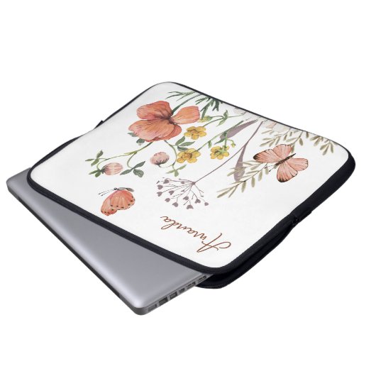 Botanische Wildblume Blume Boho Monogram Laptopschutzhülle (Vorne Knopf)