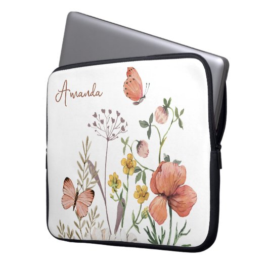 Botanische Wildblume Blume Boho Monogram Laptopschutzhülle (Vorderseite Links)