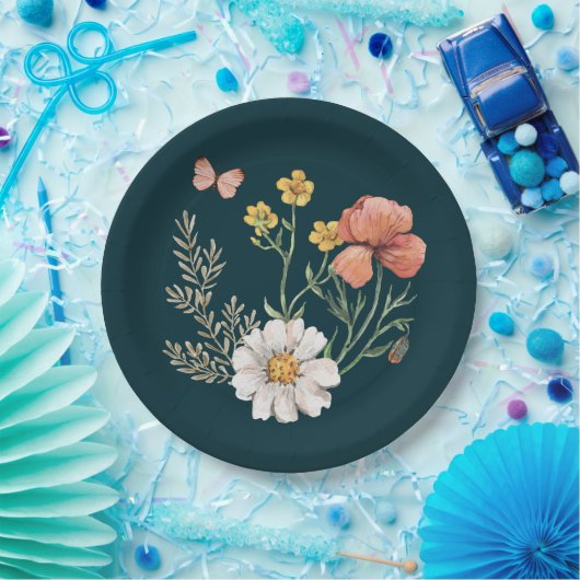 Botanische Wildblume Blume Boho Pappteller (Party)