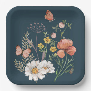 Botanische Wildblume Blume Boho Pappteller