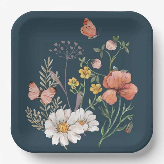 Botanische Wildblume Blume Boho Pappteller (Vorderseite)