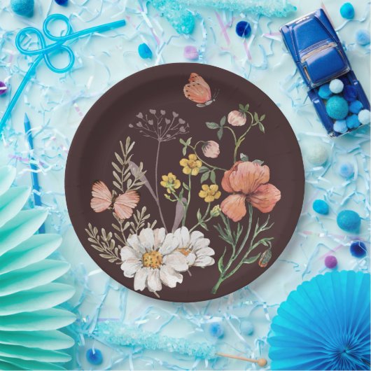 Botanische Wildblume Blume Boho Pappteller (Party)