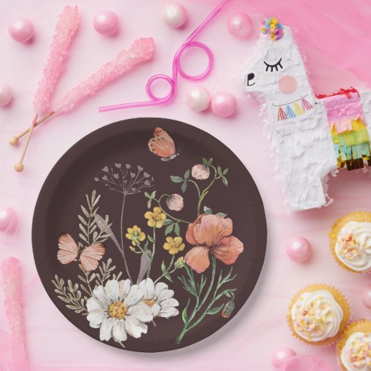 Botanische Wildblume Blume Boho Pappteller (Party)