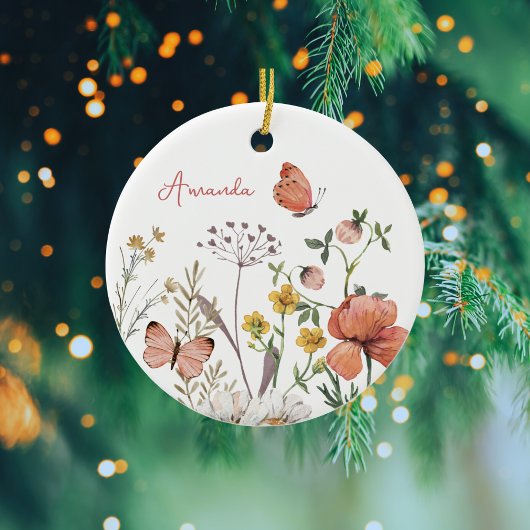 Botanische Wildblume Blume Boho Personalisiert Nam Keramik Ornament