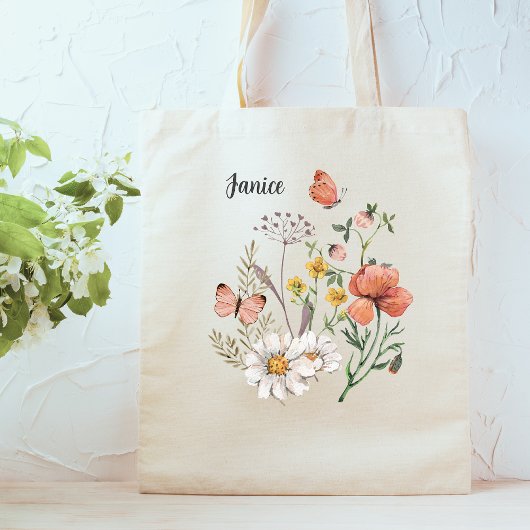 Botanische Wildblume Blume Boho Personalisiert Tragetasche